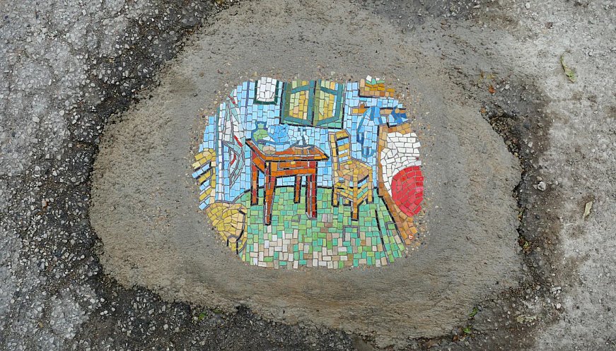 Rogue Artist Fills City Potholes With Mosaics And Social Commentary